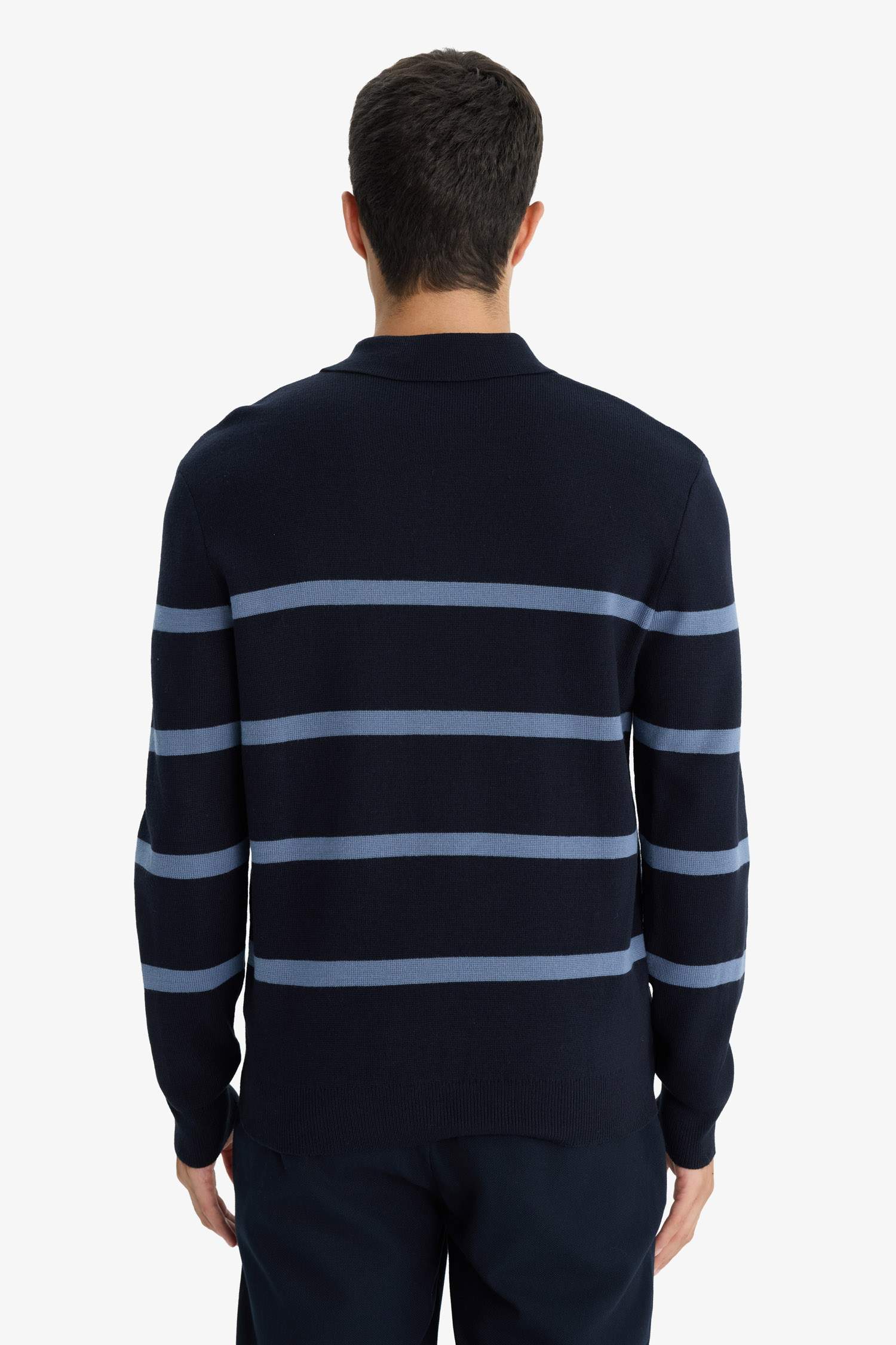 Standard Fit Polo Collar Striped Knit Sweater