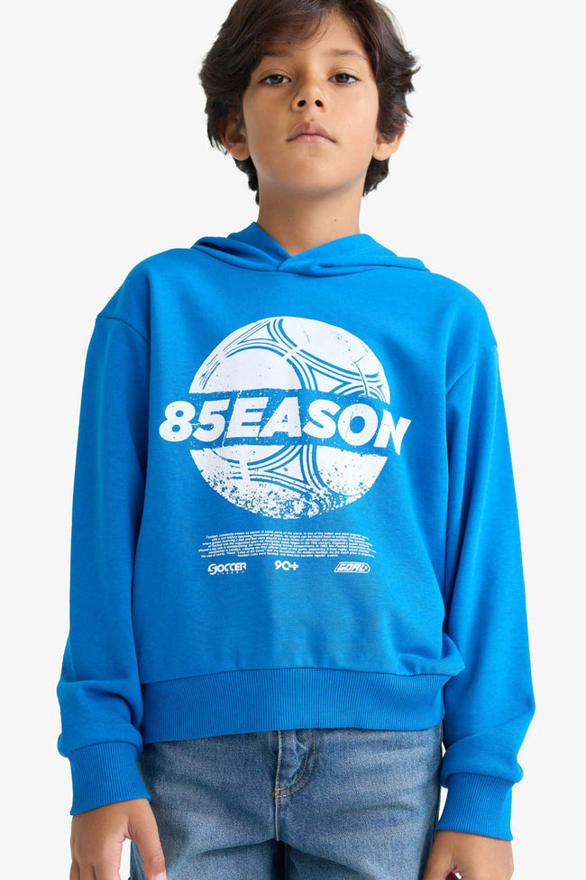 Boys Hooded Printed Sweatshirt Hover Image