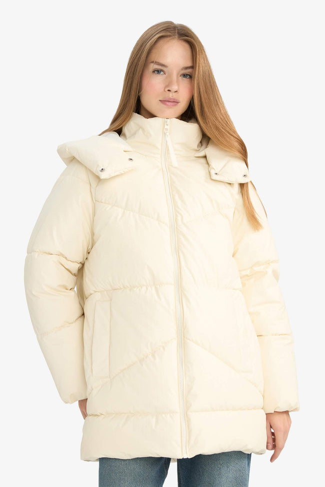 Relax Fit Hooded Zip-Up Puffy Parka Hover Image