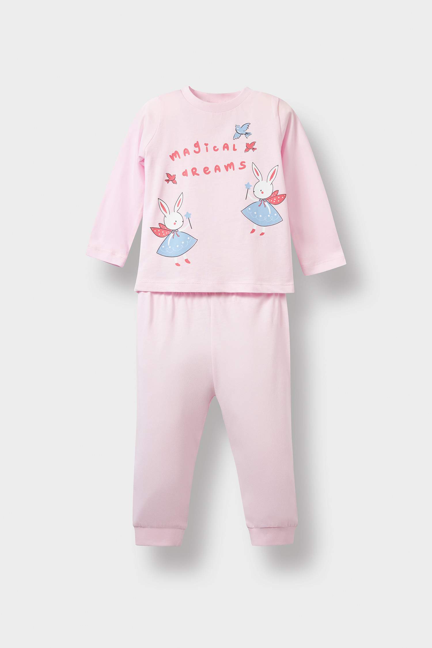Baby Girl Pajama Set Rabbit Printed Long Sleeve Combed Cotton Top and Long Bottoms