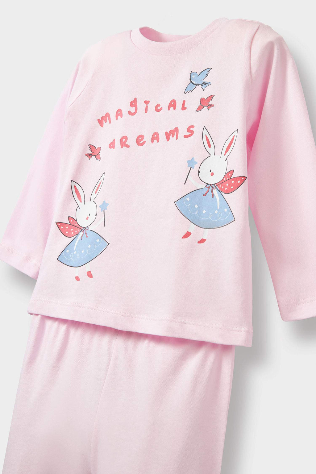 Baby Girl Pajama Set Rabbit Printed Long Sleeve Combed Cotton Top and Long Bottoms