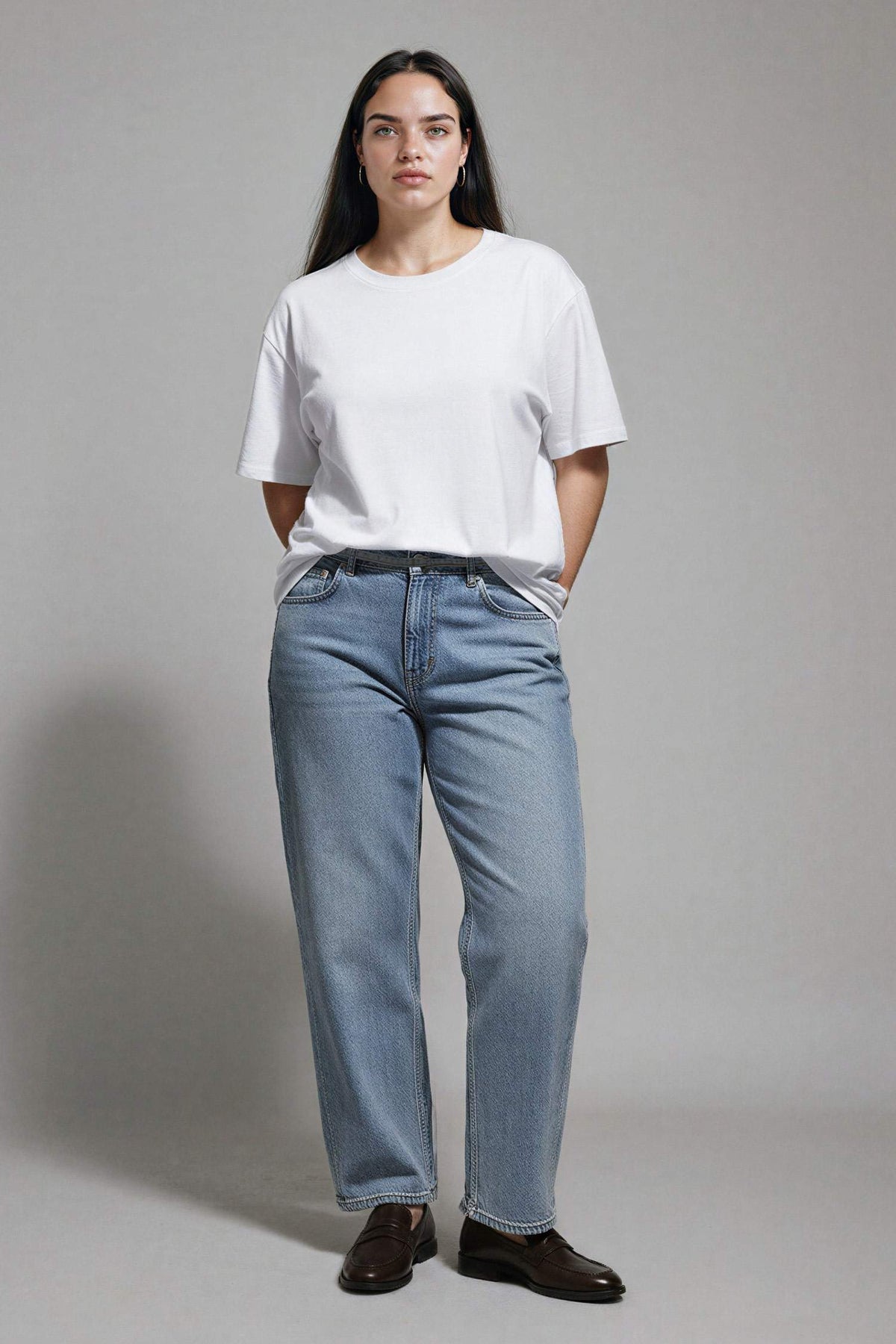 Straight Wide High Waist Straight Leg Long Washed Jean Trousers