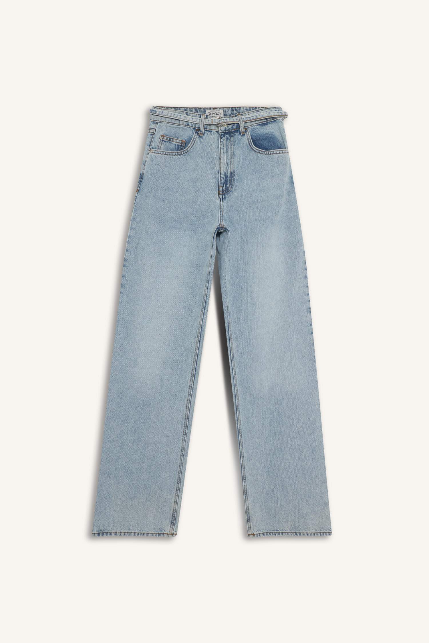 Straight Wide High Waist Straight Leg Long Washed Jean Trousers
