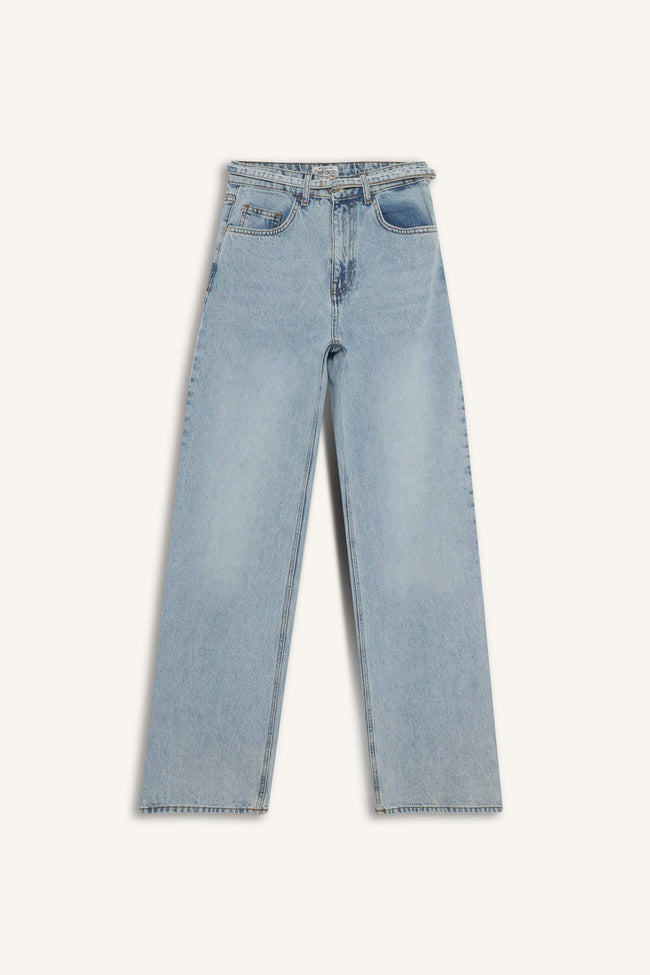 Straight Wide High Waist Straight Leg Long Washed Jean Trousers Main Image