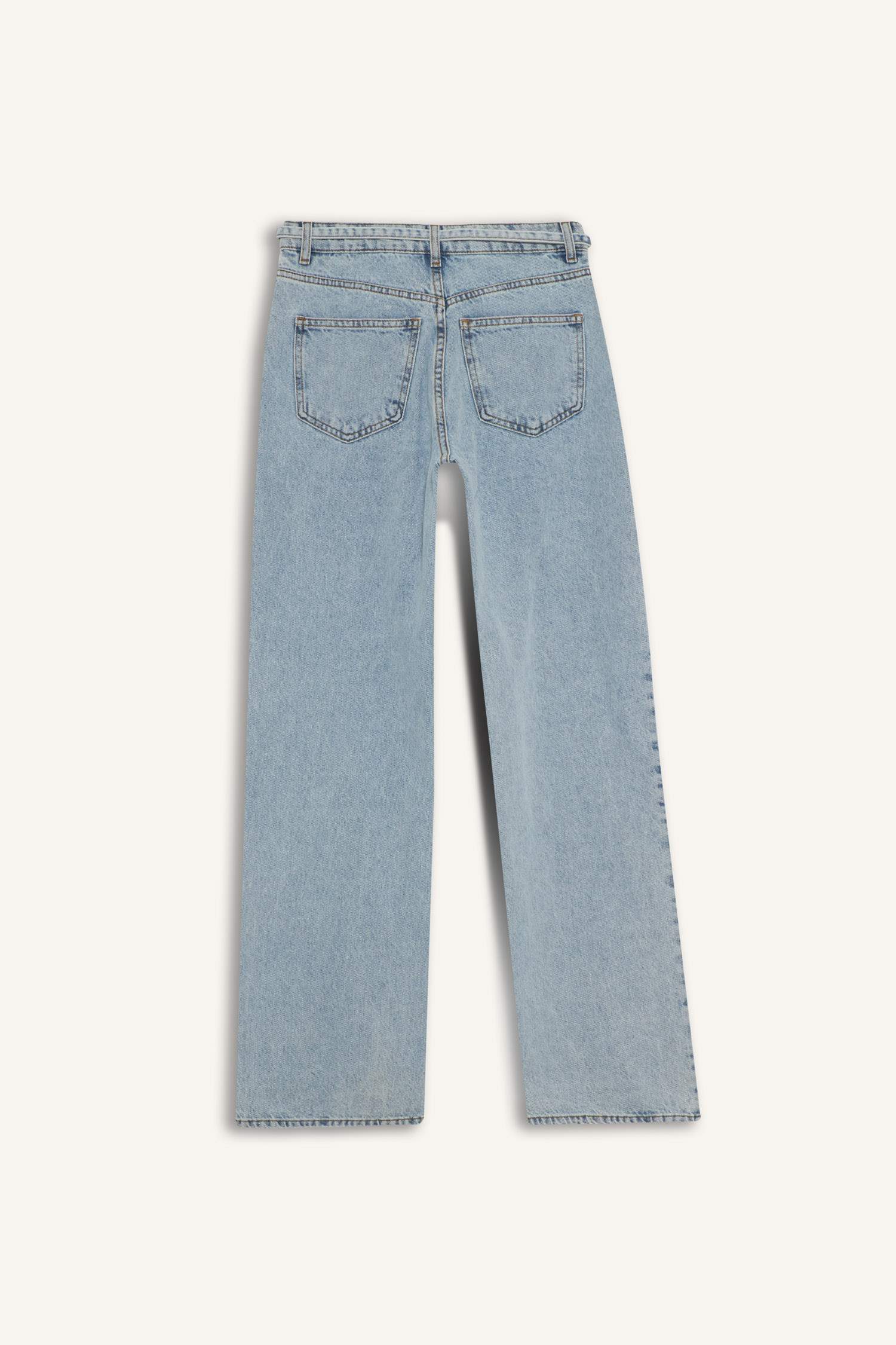Straight Wide High Waist Straight Leg Long Washed Jean Trousers