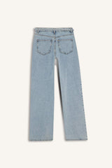 Straight Wide High Waist Straight Leg Long Washed Jean Trousers