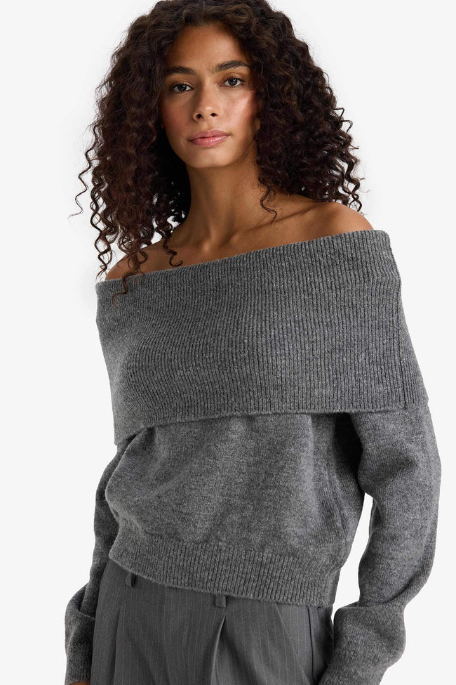 Regular Fit Open Shoulder Knitwear Sweater Hover Image