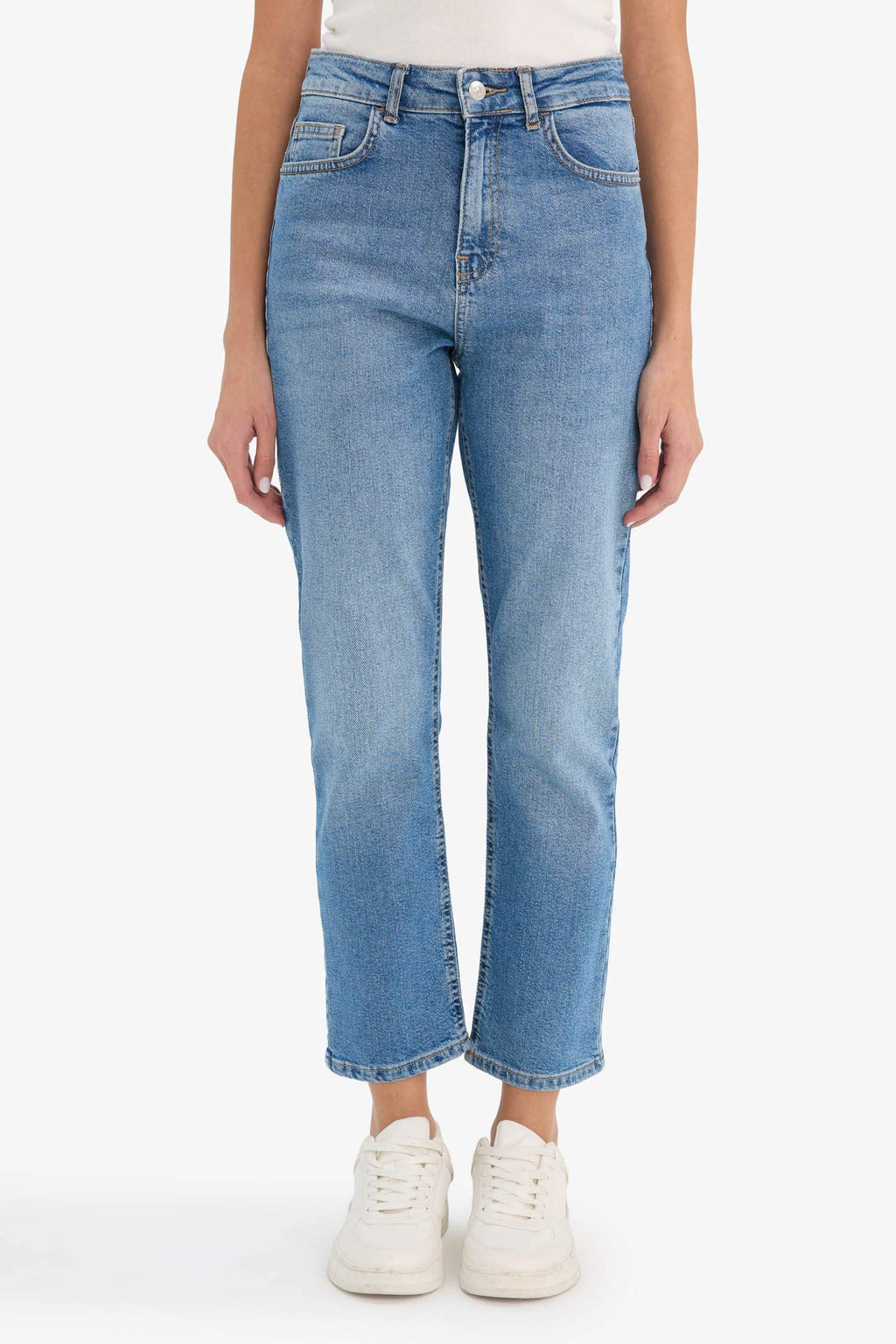 Mary Vintage Straight Fit High Waist Ankle Length Washed Jean Trousers