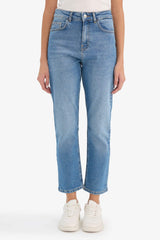 Mary Vintage Straight Fit High Waist Ankle Length Washed Jean Trousers