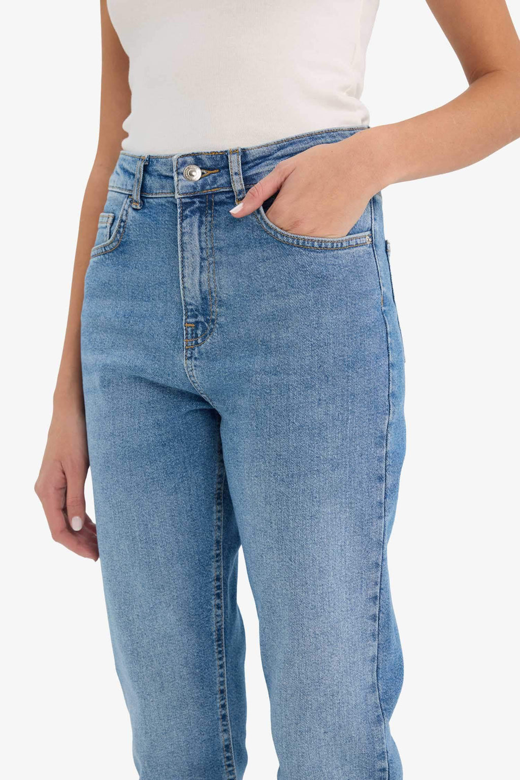 Mary Vintage Straight Fit High Waist Ankle Length Washed Jean Trousers
