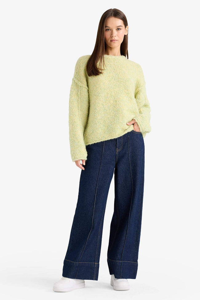 Wool Blend Crew Neck Oversize Fit Knit Sweater Main Image