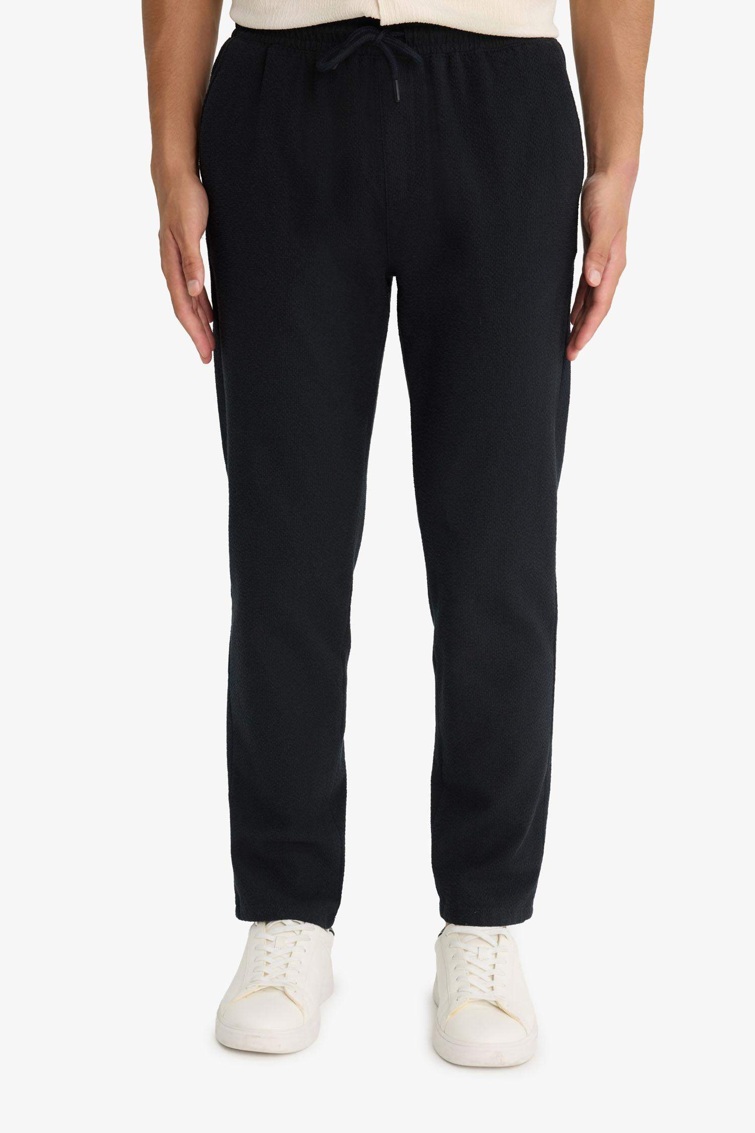 Jogger Fit Elastic Waistband Pocket Cotton Textured Trousers