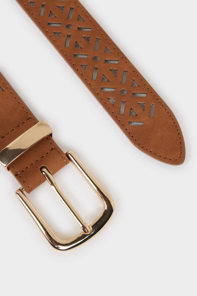 Women Rectangular Buckle Faux Leather Jean Belt Main Image