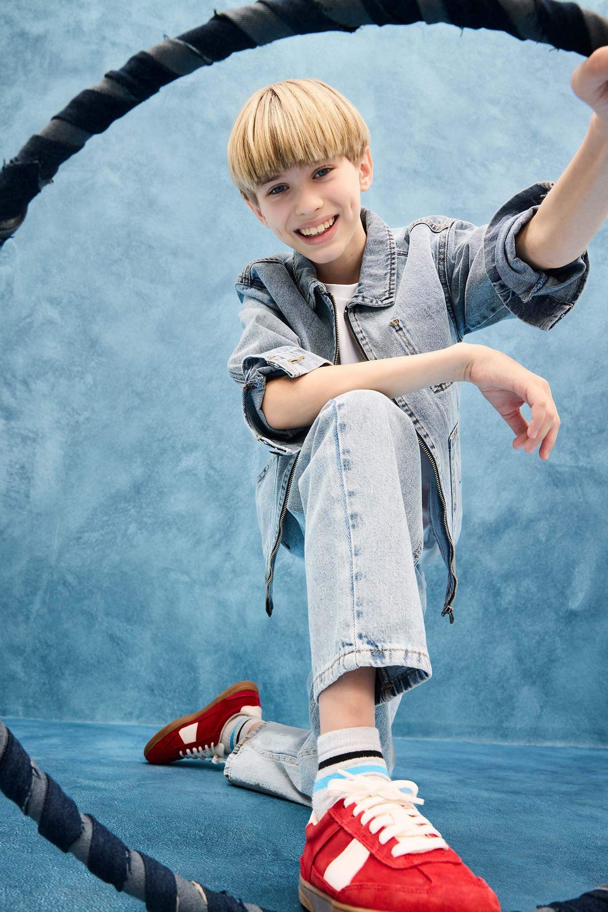 Boy's Loose Fit Straight Leg Jean Trousers