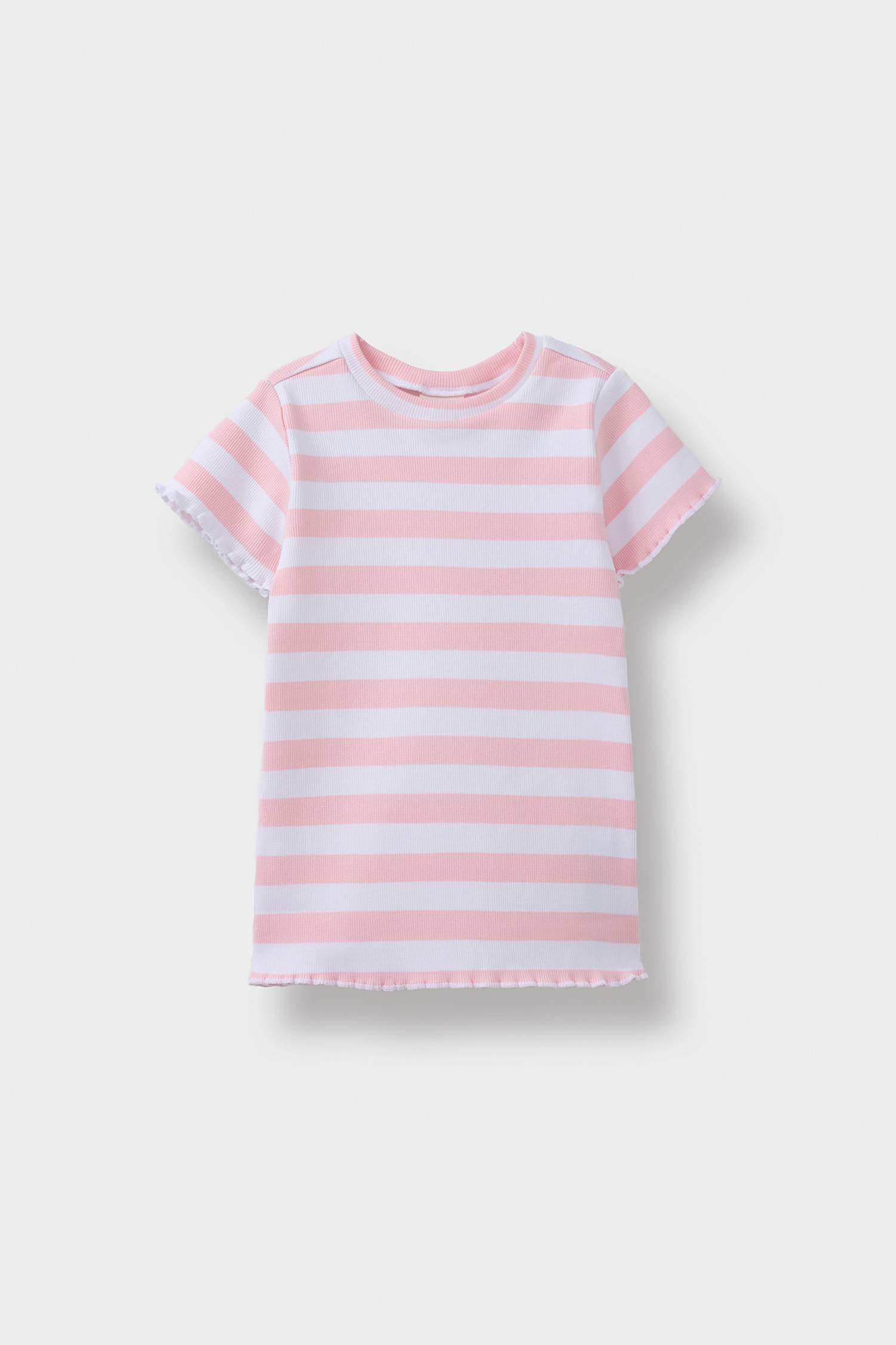 Baby Girl Crew Neck Ribbed Camisole Striped Short Sleeve T-Shirt