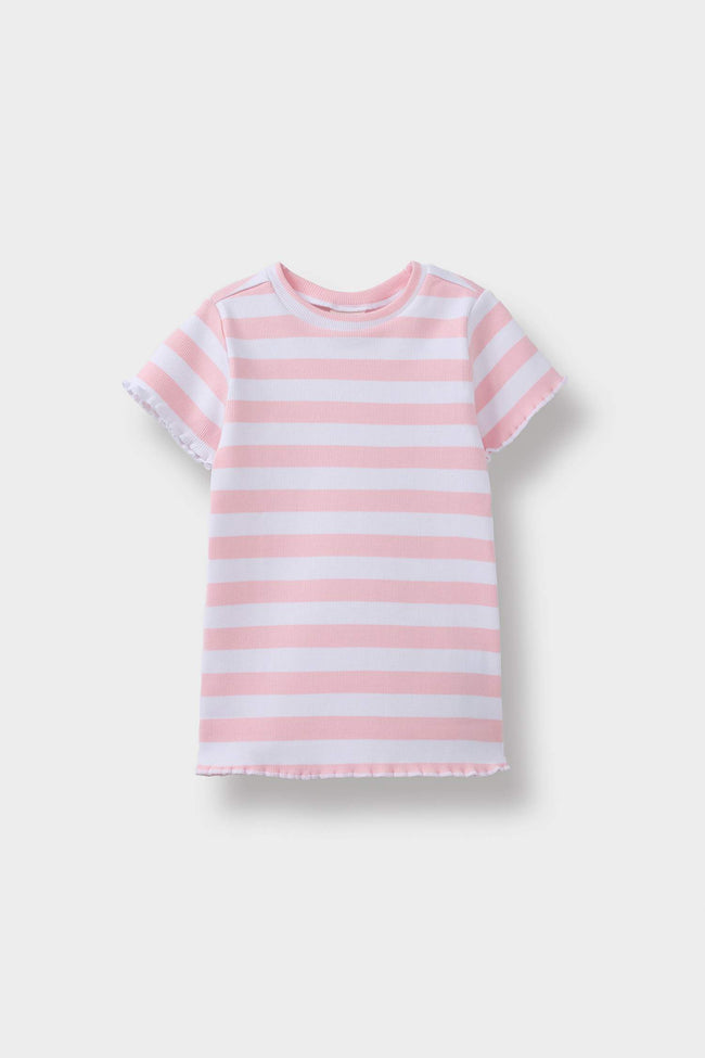 Baby Girl Crew Neck Ribbed Camisole Striped Short Sleeve T-Shirt Hover Image