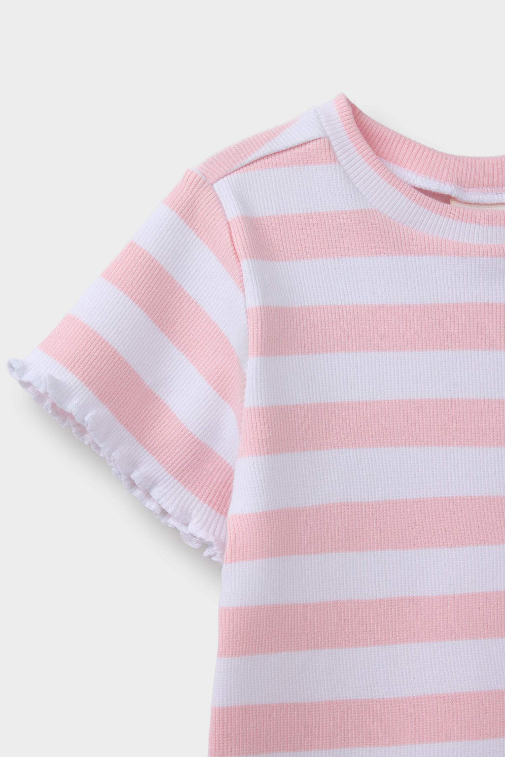 Baby Girl Crew Neck Ribbed Camisole Striped Short Sleeve T-Shirt
