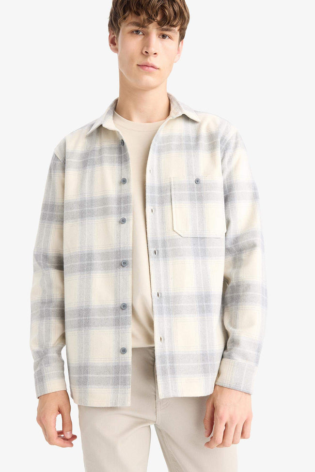 Regular Fit Polo Collar Flannel Long Sleeve Shirt Hover Image