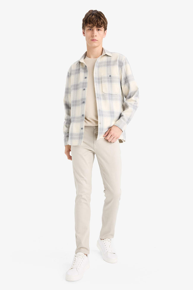 Regular Fit Polo Collar Flannel Long Sleeve Shirt Main Image