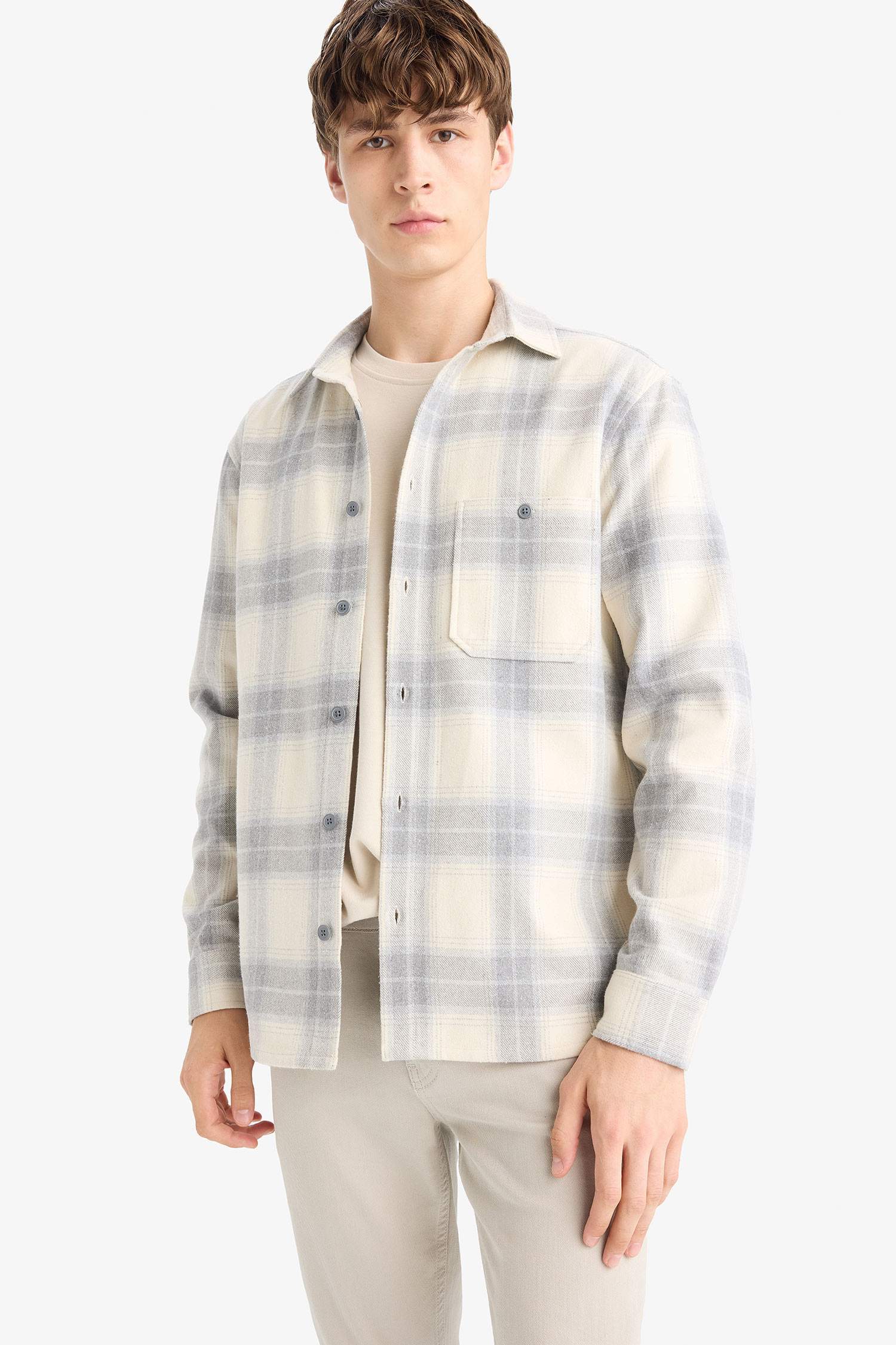 Regular Fit Polo Collar Flannel Long Sleeve Shirt