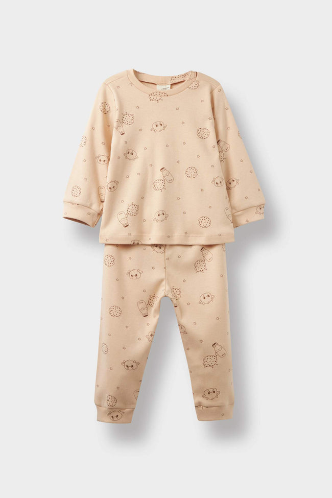 Baby Boy Pajama Set Patterned Combed Cotton Long Sleeve Top Long Bottom Hover Image