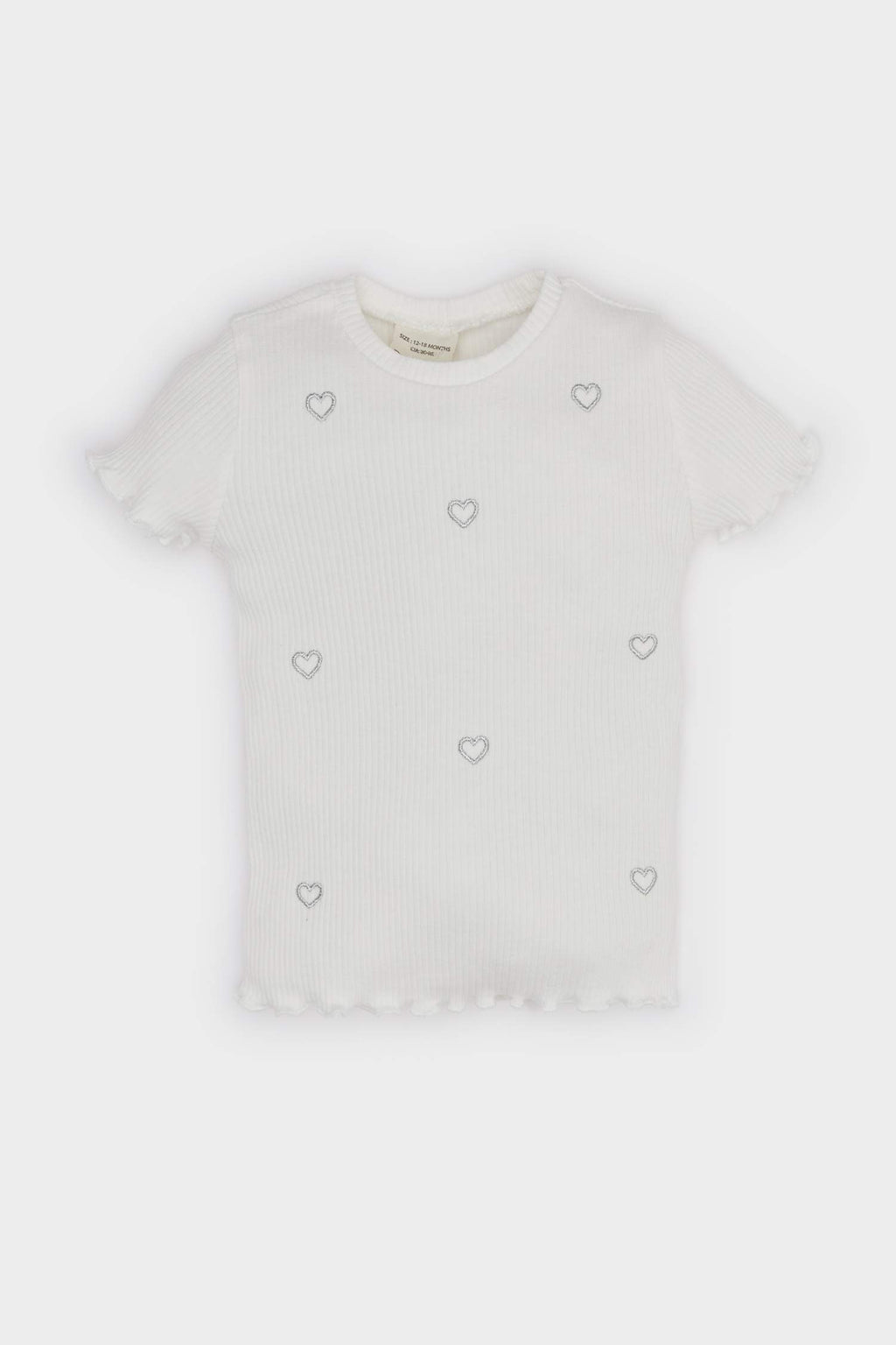 Baby Girl Crew Neck Heart Patterned T-Shirt