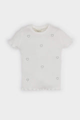 Baby Girl Crew Neck Heart Patterned T-Shirt