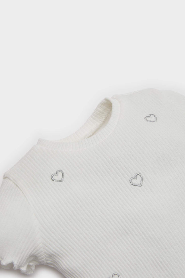 Baby Girl Crew Neck Heart Patterned T-Shirt Main Image