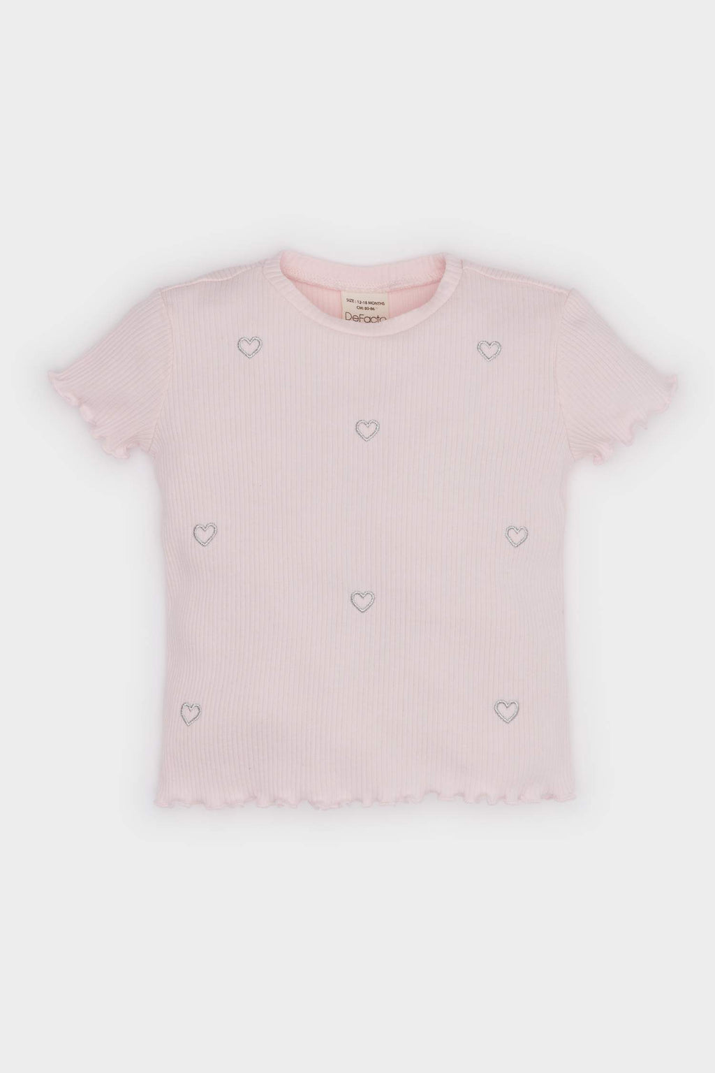 Baby Girl Crew Neck Heart Patterned T-Shirt