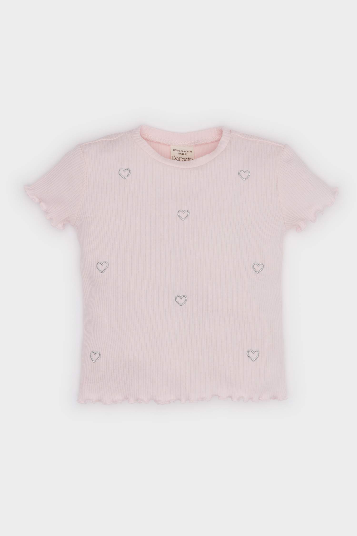 Baby Girl Crew Neck Heart Patterned T-Shirt