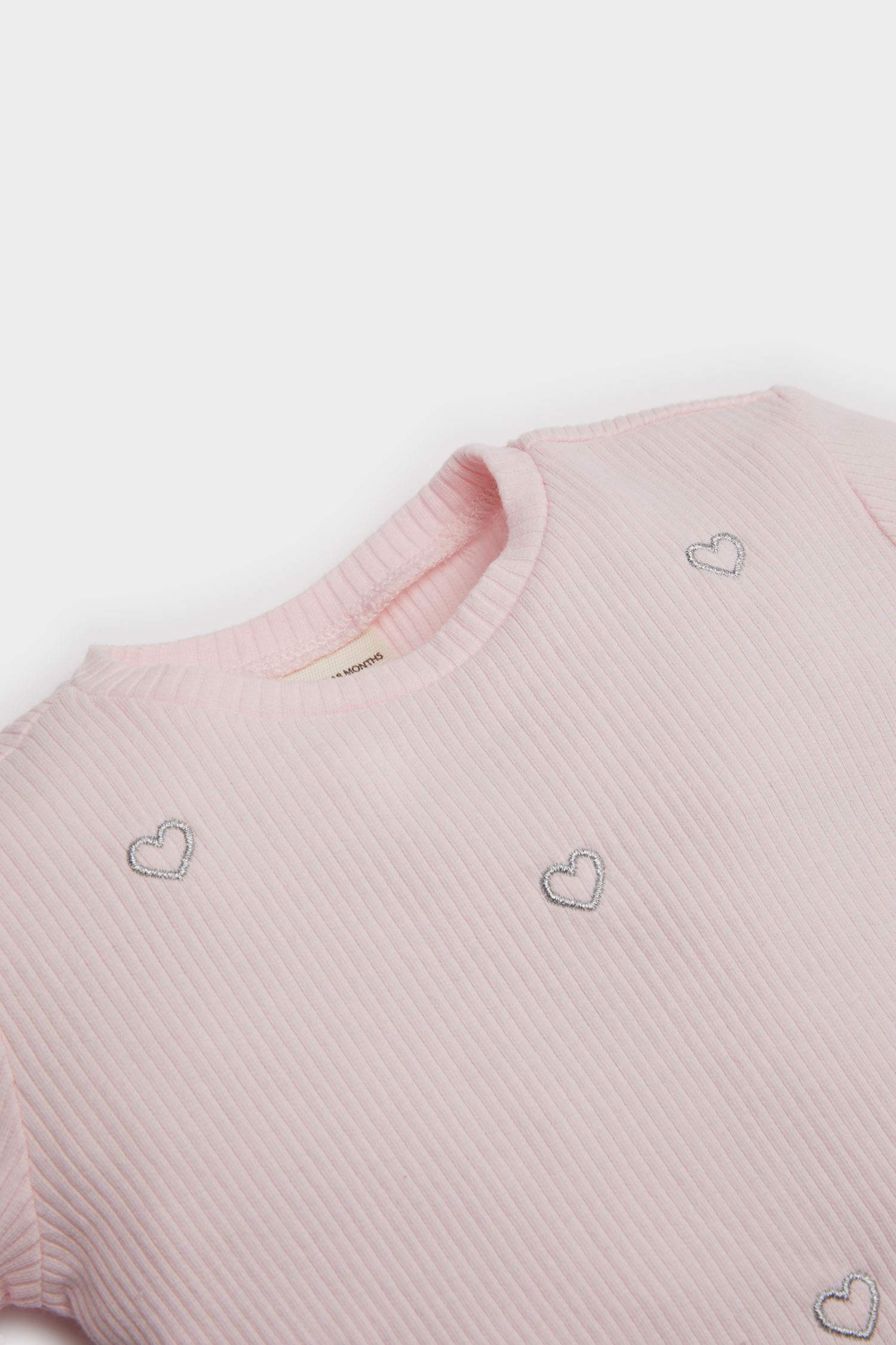 Baby Girl Crew Neck Heart Patterned T-Shirt