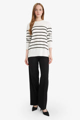 Regular Fit Crew Neck Striped Knit Sweater