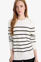 Regular Fit Crew Neck Striped Knit Sweater