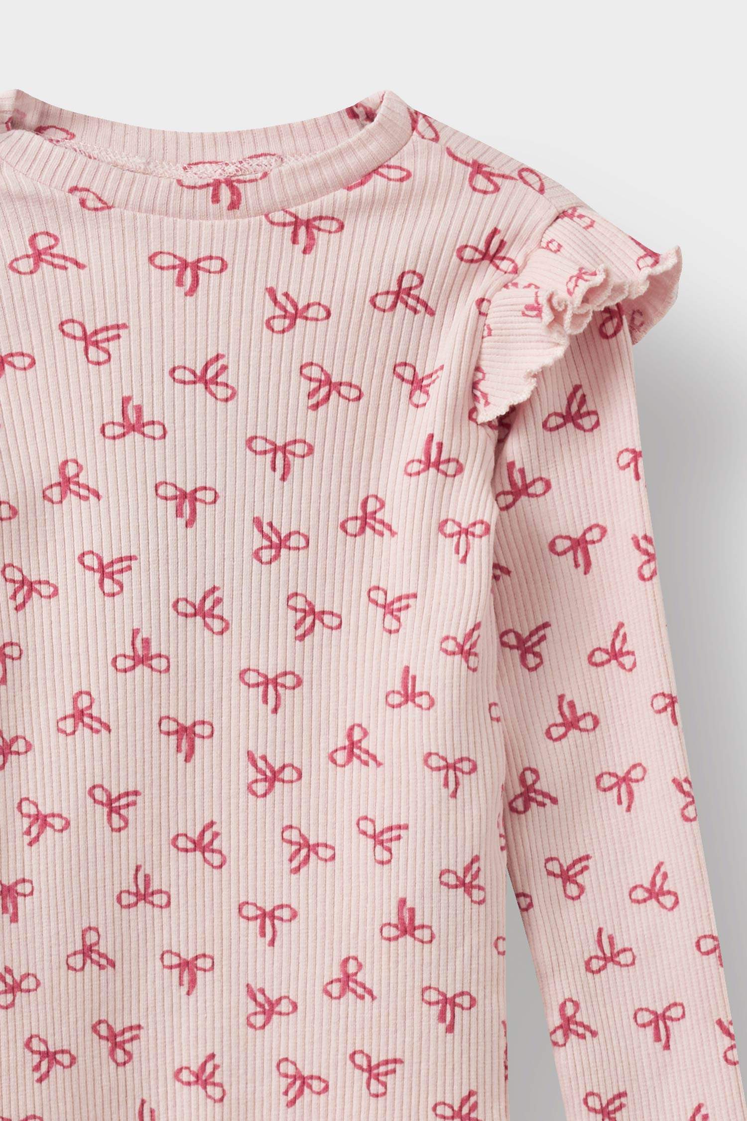 Baby Girl Crew Neck Ribbed Camisole Patterned Long Sleeve T-Shirt