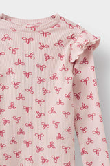 Baby Girl Crew Neck Ribbed Camisole Patterned Long Sleeve T-Shirt