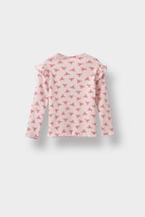 Baby Girl Crew Neck Ribbed Camisole Patterned Long Sleeve T-Shirt