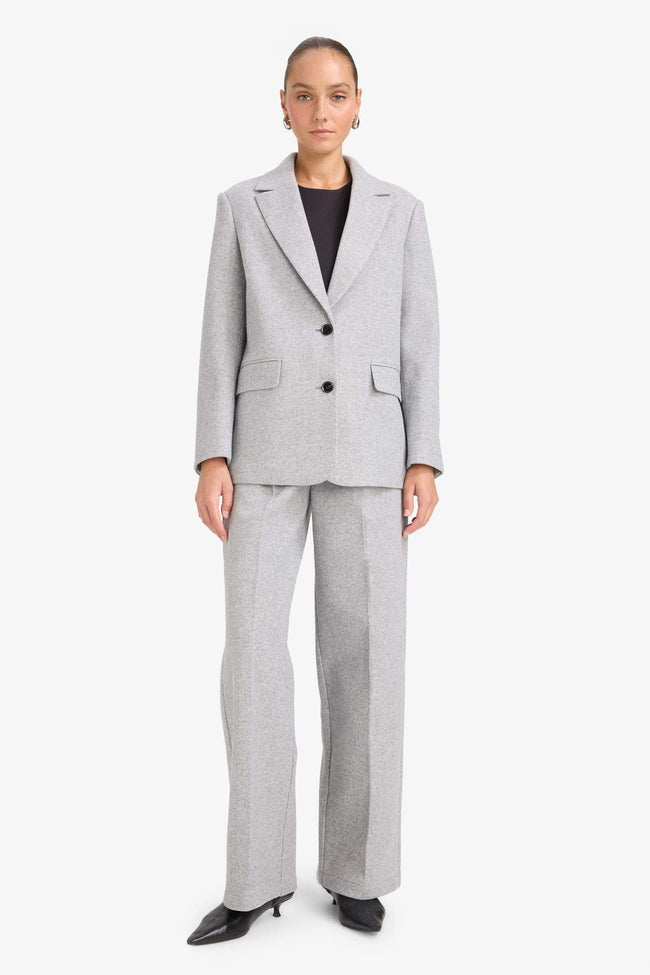 High-waisted wide-leg flannel trousers with two pockets Hover Image