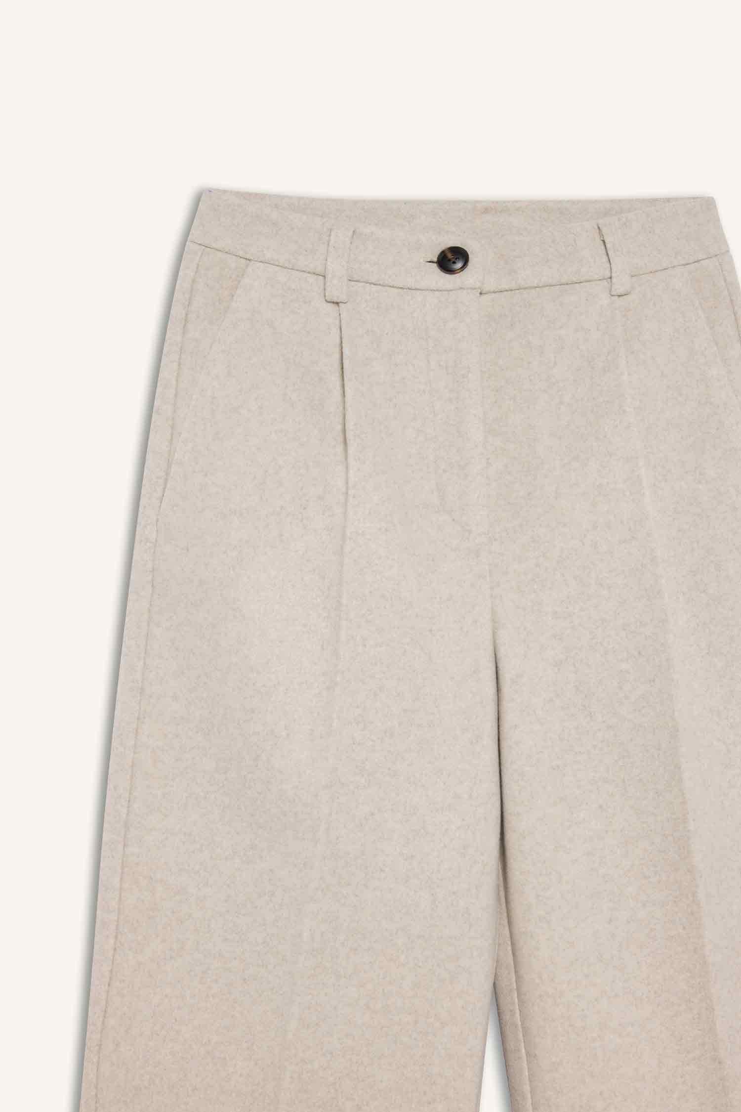 High-waisted wide-leg flannel trousers with two pockets