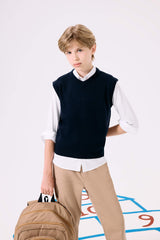 Boys V-Neck Basic Plain Knit School Sweater