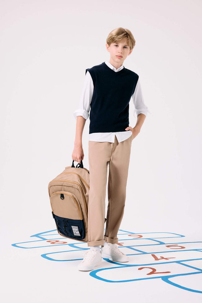 Boys V-Neck Basic Plain Knit School Sweater Main Image