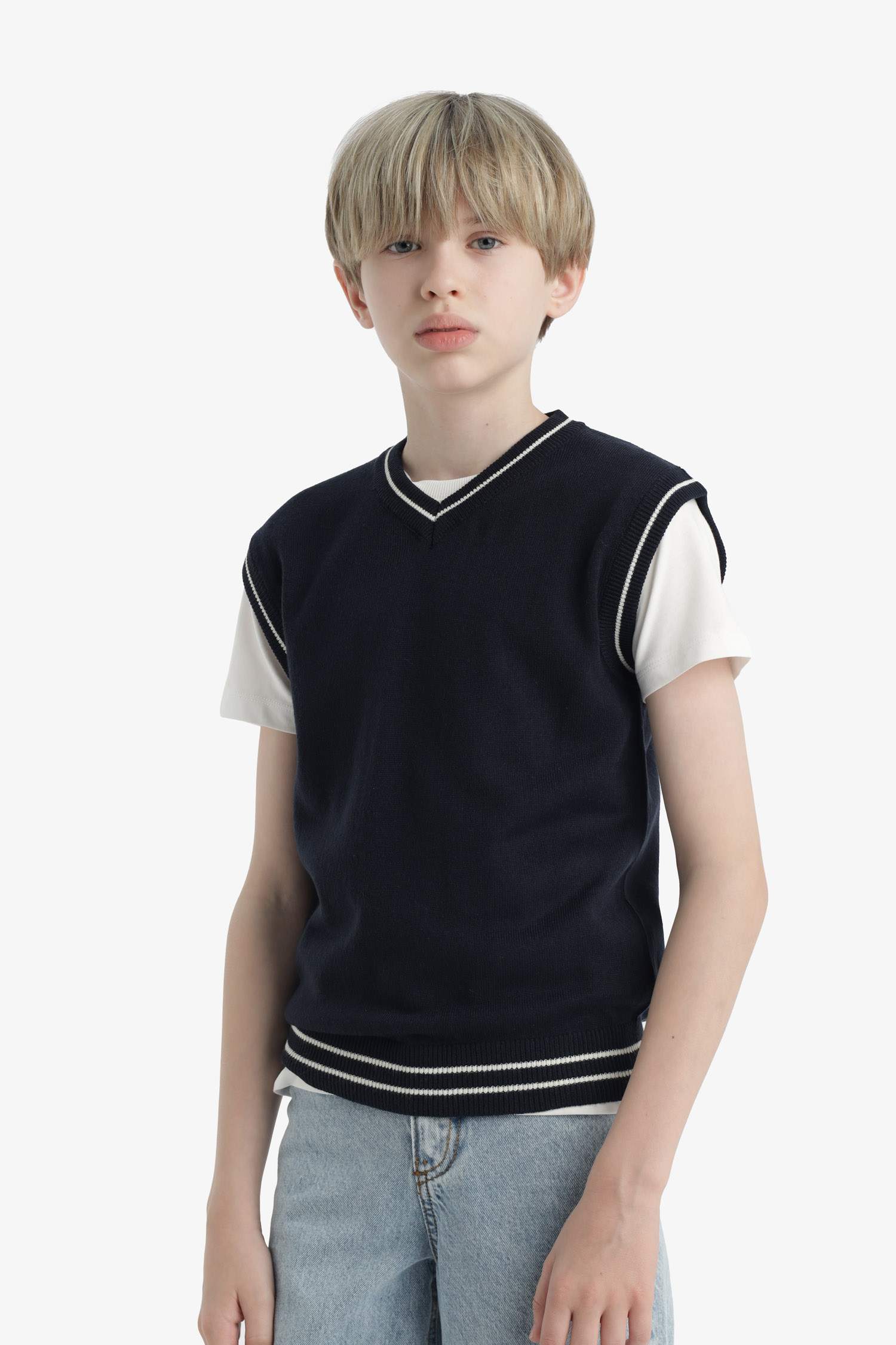 Boys V-Neck Knitted School Sweater