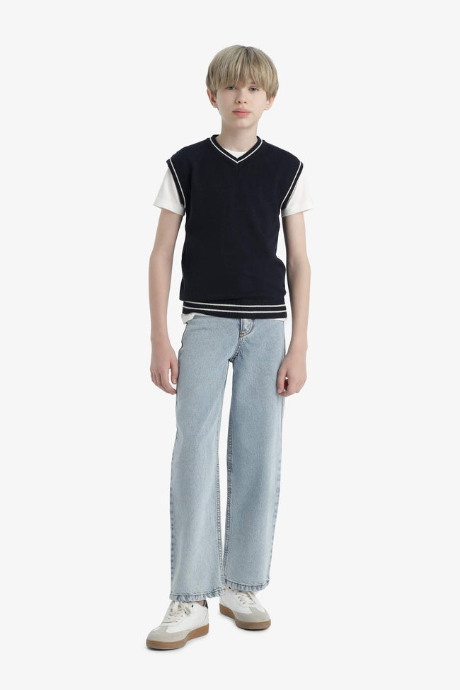 Boys V-Neck Knitted School Sweater Main Image