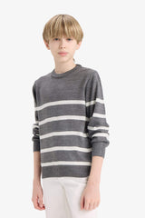Boys Crew Neck Striped Knit Sweater