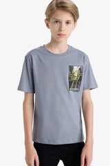 Boys Crew Neck Back Printed Short Sleeve T-Shirt