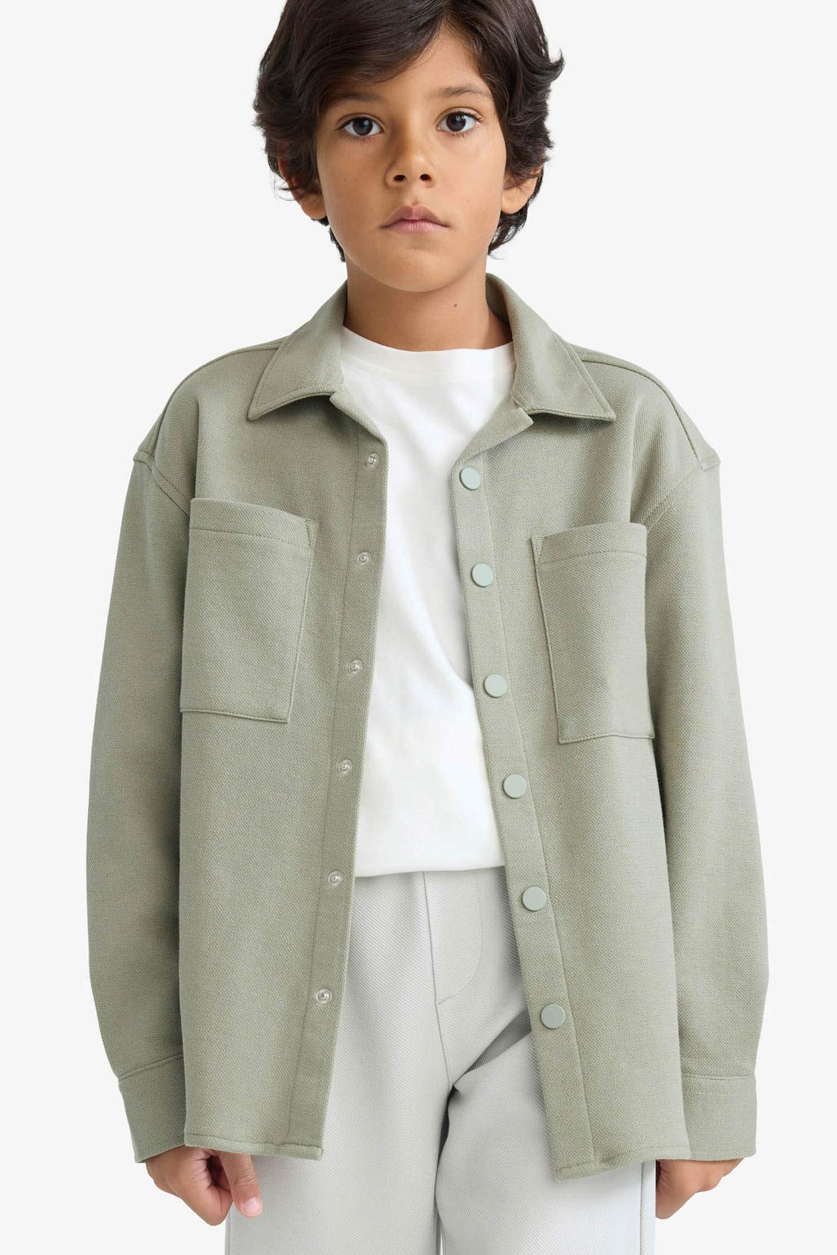 Boys Oversize Wide Pattern Polo Collar Long Sleeve Shirt