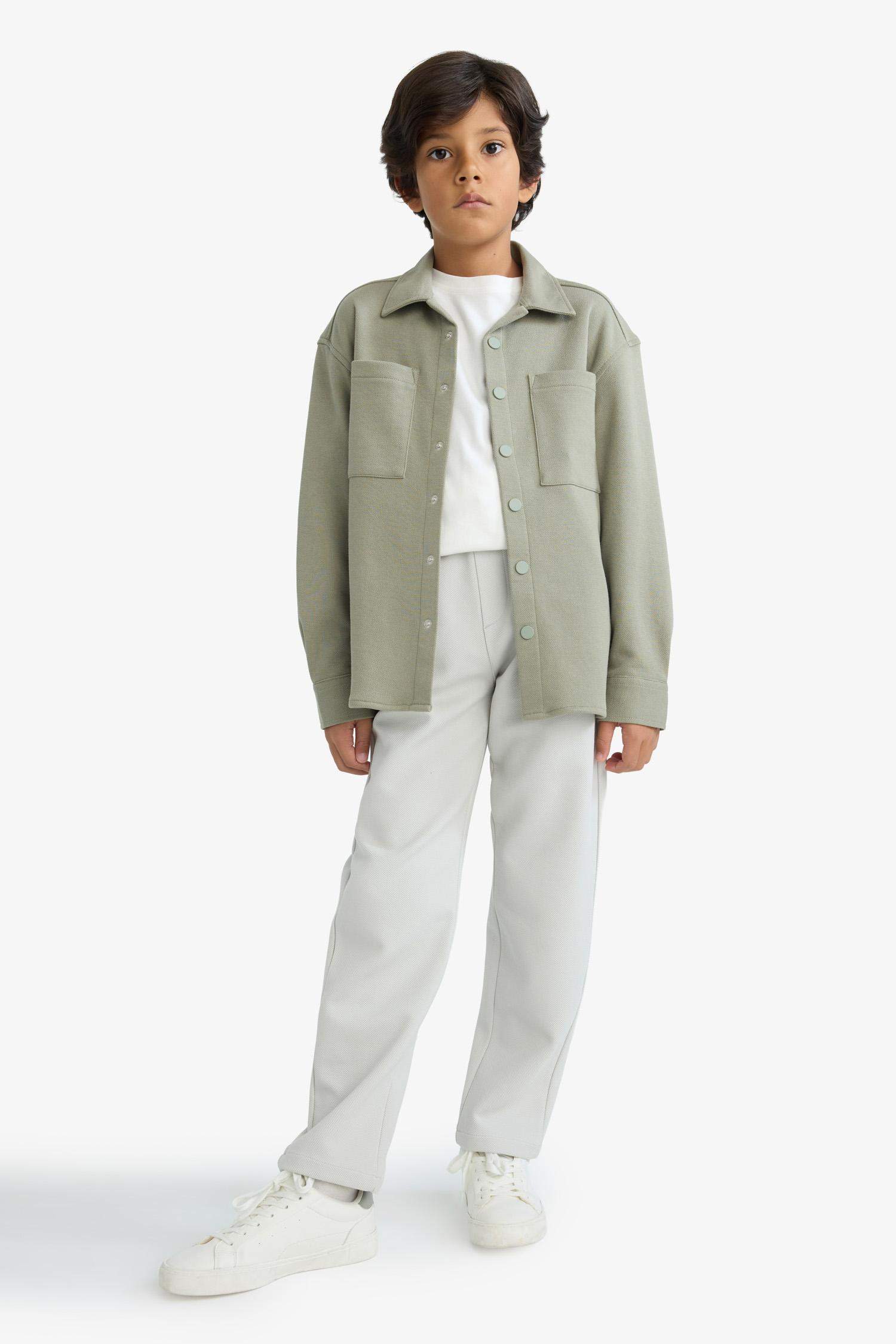 Boys Oversize Wide Pattern Polo Collar Long Sleeve Shirt