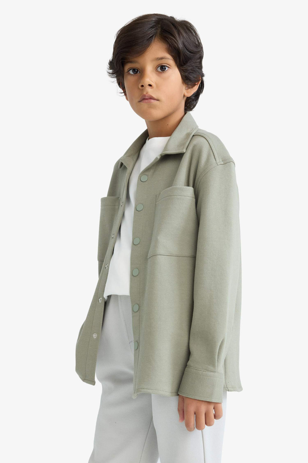 Boys Oversize Wide Pattern Polo Collar Long Sleeve Shirt