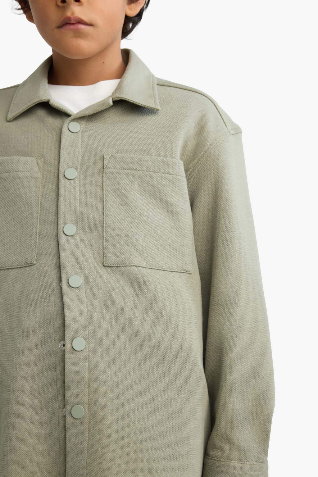 Boys Oversize Wide Pattern Polo Collar Long Sleeve Shirt