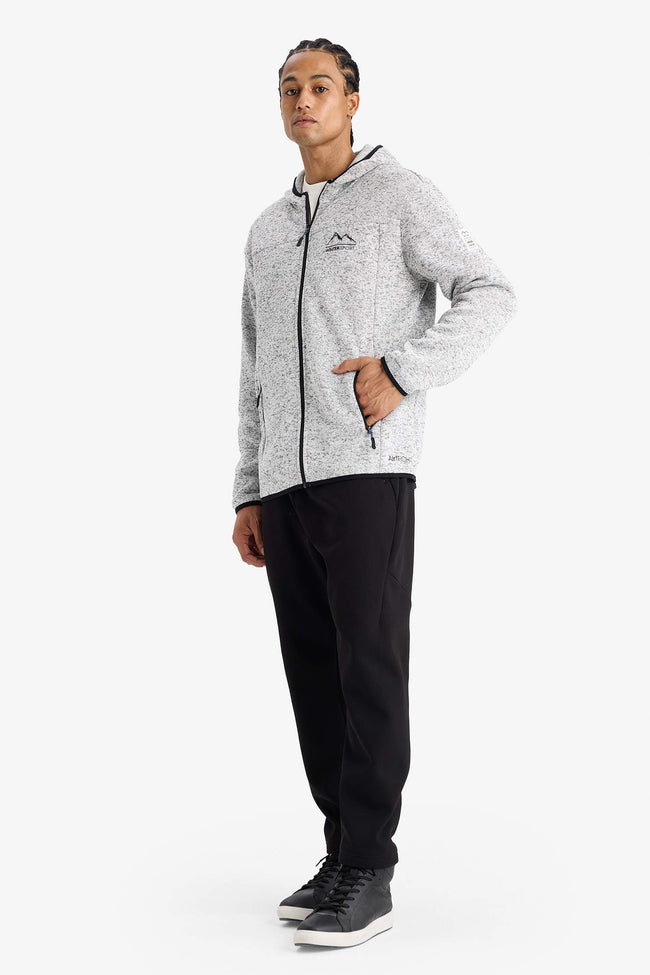 Standard Fit Hooded Fleece Cardigan with Soft Fleece Lining and Zip-Up Main Image