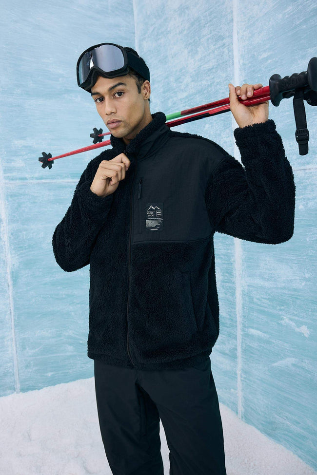 Boxy Fit High Neck Soft Fleece Lined Plush Cardigan Hover Image